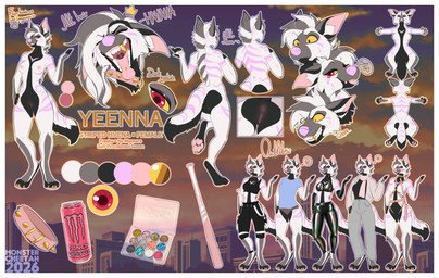 anthro anus areola biped bottomwear breasts butt claws clothed clothed_anthro clothed_female clothing feet female fingers front_view fully_clothed fully_clothed_anthro fully_clothed_female fur genitals hair looking_at_viewer navel nipples nude nude_anthro nude_female pawpads paws rear_view smile standing tail teeth toes tongue topwear vulva monstercheetah yeenna_(monstercheetah) hyena mammal 2026 absurd_res digital_drawing_(artwork) digital_media_(artwork) hi_res model_sheet