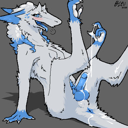 4_fingers after_orgasm afterglow anthro anus arm_tuft armpit_tuft balls bedroom_eyes biped blue_anus blue_balls blue_body blue_ears blue_eyes blue_feet blue_fur blue_hair blue_hands blue_markings blue_mouth blue_paws blue_penis blue_tongue blush bodily_fluids breath butt butt_tuft cheek_tuft circumcised claws contiguous_snout cum cum_drip cum_on_balls cum_on_body cum_on_fur cum_on_hand cum_on_leg cum_on_penis cum_on_self cum_on_tail cum_strand cum_string curly_hair digitigrade dripping elbow_tuft facial_tuft feet fingers fur genital_fluids genitals grey_background grey_body grey_claws grey_fur grey_hair grey_pawpads grey_tail hair hand_on_ground humanoid_genitalia humanoid_penis knee_tuft leg_tuft legs_up lip_tuft long_hair long_neck long_snout looking_at_viewer looking_pleasured lying male markings messy multicolored_body multicolored_hair narrowed_eyes nude nude_anthro on_back open_mouth pawpads penis presenting presenting_hindquarters raised_leg seductive shadow simple_background slim small_waist snout solo tail tail_anus tail_on_ground tapering_snout teeth three-quarter_view tongue tongue_out tuft two_tone_body two_tone_hair bleu_cheese_(artist) bleu_(bleu_cheese) mammal sergal 1:1 2026 cel_shading digital_drawing_(artwork) digital_media_(artwork) ibispaint_(artwork) low_res oekaki shaded signature