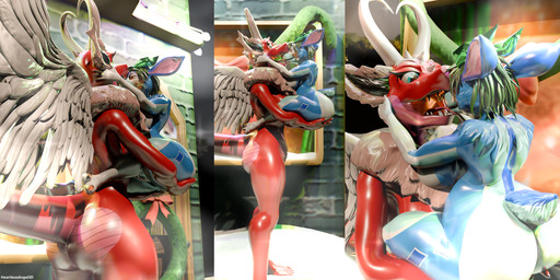 anthro big_breasts big_butt blue_body blue_fur breasts butt chest_tuft duo eye_contact feathered_wings feathers female fluffy_ears forehead_gem fur gem genitals green_hair hair holding_character holidays hooves horn interspecies interspecies_romance larger_female looking_at_another nipples open_mouth pink_body pink_scales red_body red_scales scales sharp_teeth size_difference smaller_female smile teeth tuft vulva white_body white_feathers white_fur wings heartlessangel3d christmas mythology adelina_the_love_dragon petra_the_defend_deer deer dragon mammal mythological_creature mythological_scalie scalie 2:1 3d_(artwork) absurd_res blender_(artwork) digital_media_(artwork) hi_res