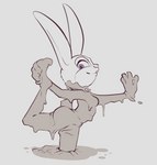 anthro breasts ears_up female grey_background looking_at_viewer mud muddy nude simple_background solo stretching blazera disney zootopia judy_hopps lagomorph leporid mammal rabbit 2019 line_art