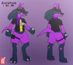 aurahue baseball_cap bottomless clothed clothing fan_character fur generation_4_pokemon hat headgear headwear hi_res jacket jooper lucario male model_sheet nintendo pokemon pokemon_(species) purple_body purple_fur red_eyes scarf solo standing topwear