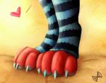 4_toes ambiguous_gender black_pawpads blue_claws claws clothing digitigrade feet foot_shot footwear fur heart_symbol legwear pawpads paws red_body red_fur socks solo toe_claws toeless_footwear toeless_socks toes kaotikjuju rakurim ambiguous_species mammal digital_media_(artwork)