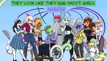 accessory anthro bangs big_breasts biped black_bottomwear black_clothing black_crop_top black_dress black_hair black_pants black_shirt black_topwear blonde_hair blue_background blue_body blue_clothing blue_dress blue_eyes blue_scales bone_frill bottomwear bow_tie breasts brown_body brown_hair brown_scales clothed clothed_anthro clothed_female clothing collar crop_top cropped_sweater denim denim_bottomwear denim_clothing denim_shorts dialogue disability dress eyewear facial_horn facial_markings feathered_tail feathers female fingers flower flower_in_hair footwear frill_(anatomy) front_view gesture glasses green_body green_eyes green_hair green_scales grey_body grey_bottomwear grey_clothing grey_eyes grey_feathers grey_hair grey_pants grey_scales group hair hair_accessory hair_bun half-closed_eyes hand_gesture head_markings high_heels hoodie horn humanoid_hands jeans long_hair long_neck long_tail looking_at_another looking_up markings mask_(marking) medium_breasts medium_hair middle_finger midriff multicolored_body multicolored_scales narrowed_eyes navel non-mammal_breasts open_mouth orange_body orange_eyes orange_scales pants paraplegic pink_body pink_hair pink_scales plant plantigrade purple_body purple_clothing purple_eyes purple_hair purple_hoodie purple_scales purple_topwear red_bow_tie red_eyes scales shirt shoes short_hair shorts simple_background sitting slippers smile smirk smug spiked_collar spiked_tail spikes spikes_(anatomy) spots spotted_markings standing striped_markings stripes tail talking_to_another tan_body tan_scales text topwear torn_bottomwear torn_clothing torn_pants twin_buns two_tone_body two_tone_scales vehicle wheelchair white_body white_clothing white_scales white_shirt white_topwear yellow_eyes yellow_sclera kaewhy cavemanon_studios converse goodbye_volcano_high i_wani_hug_that_gator ko_op_(game_developer) she_looks_like_she_fucks snoot_game fang_(gvh) kiara_(iwhtg) liz_farlane lunara_(iwhtg) mia_moretti naomi_(gvh) olivia_halford rosa_(gvh) stella_(gvh_beta) trish_(gvh) aquilops bambiraptor baryonyx brachiosaurid brachiosaurus ceratopsian ceratopsid chasmosaurine dinosaur dromaeosaurid hadrosaurid macronarian marginocephalian ornithischian ornithopod parasaurolophus prehistoric_species pterosaur reptile saurischian sauropod sauropodomorph scalie spinosaurid stegosaurian stegosaurus theropod thyreophoran triceratops 2025 colored english_text hi_res meme
