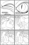 anthro big_muscles clock-face comic dragon english_text erection flexing genitals growth hi_res huge_muscles hyper hyper_muscles male masturbation monochrome muscle_growth muscular muscular_anthro muscular_male mythological_creature mythological_scalie mythology penile penile_masturbation penis scalie smile solo text