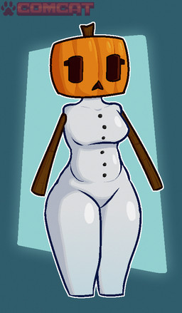belly breasts collarbone empty_eye_sockets featureless_breasts featureless_crotch female food for_a_head fruit plant pumpkin pumpkin_head simple_background snowman solo stick_arms thick_thighs wide_hipped_female wide_hips comradecat microsoft minecraft mojang xbox_game_studios elemental_creature golem_(minecraft) humanoid object_head snow_golem_(minecraft) digital_drawing_(artwork) digital_media_(artwork)
