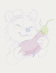 anthro eggplant eyes_closed female food fruit plant simple_background smile solo young young_anthro young_female rb flora_(scottykat) bear mammal sun_bear ursine colored_sketch sketch