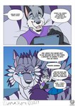 anthro dialogue duo eyewear feral glasses macro size_difference text transformation domafox bandai_namco digimon lifewithwarren doma_(character) warren_(domafox) canid canine digimon_(species) fox garurumon mammal 2024 absurd_res comic english_text hi_res