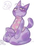 anthro balls blush bodily_fluids cum fur genital_fluids genitals heart_symbol kneeling male penis purple_body purple_fur smug solo spots thick_thighs aipeco18 animal_crossing nintendo bob_(animal_crossing) domestic_cat felid feline felis mammal hi_res