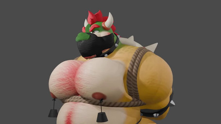 anthro barazoku bdsm belly big_muscles big_pecs bondage bound gag hands_behind_back horn male musclegut muscular nipple_weights pecs red_chest_hair restraints rope rope_bondage rope_harness simple_background solo struggling tape tape_gag three-quarter_view kinkdumpster mario_bros nintendo bowser koopa scalie 16:9 3d_(artwork) 3d_animation animated bust_portrait digital_media_(artwork) no_sound portrait short_playtime webm widescreen