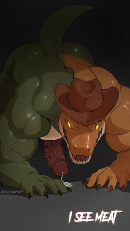 5_fingers all_fours anthro ass_up biceps big_butt black_background bodily_fluids butt candy claws clothing cowboy_hat creepy dessert dialogue dripping drooling erection fingers food genital_fluids genitals hat hat_only headgear headgear_only headwear headwear_only humanoid_genitalia humanoid_penis looking_at_viewer male male_anthro mostly_nude multicolored_body muscular muscular_anthro muscular_male narrowed_eyes nude on_ground open_mouth pecs penis precum precum_drip precum_on_ground precum_string prey_pov raised_tail saliva shadow sharp_teeth short_tail simple_background smile solo tail teeth text vein veiny_penis yellow_eyes zuchawry glitch_productions the_amazing_digital_circus evil_gummigoo_(tadc) gummigoo_(tadc) alligator alligatorid crocodilian food_creature living_candy reptile scalie 2026 absurd_res english_text hi_res shaded signature