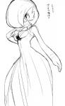 blush female looking_at_viewer not_furry solo text mizo_ne nintendo pokemon gardevoir generation_3_pokemon mammal pokemon_(species) digital_drawing_(artwork) digital_media_(artwork) hi_res japanese_text monochrome sketch translation_request