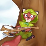 arbalist clothing cosplay crossbow female feral holding_object holding_ranged_weapon holding_weapon pawpads plant ranged_weapon solo tree weapon young cdt2s dota jungledyret_hugo valve hoodwink_(dota) rita_(jungledyret) canid canine fox mammal red_fox true_fox 1:1 crossover hi_res