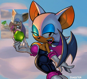 anthro bat_wings big_breasts big_butt black_bodysuit black_clothing black_nose black_skinsuit blue_eyeshadow bodysuit boots breasts butt chaos_emerald clothing cloud eyelashes eyeshadow female female_anthro footwear fur gem gloves handwear holding_gem holding_object looking_at_viewer looking_back looking_back_at_viewer makeup membrane_(anatomy) membranous_wings one_eye_closed open_mouth open_smile pink_eyeshadow shoes skinsuit sky smile solo tan_body tan_fur tight_clothing white_body white_boots white_clothing white_footwear white_fur white_gloves white_handwear wings wink winking_at_viewer classica_p sega sonic_the_hedgehog_(series) rouge_the_bat bat mammal hi_res reference_image