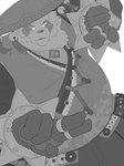 anthro asian_clothing asian_conical_hat belly bracelet chinese_clothing clothing east_asian_clothing eyewear glasses hat headgear headwear jewelry kung_fu male overweight solo spiked_bracelet spikes 0_7us mihoyo zenless_zone_zero pan_yin_hu bear giant_panda mammal 3:4 greyscale hi_res monochrome