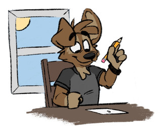 anthro art_block day male pencil_(object) solo sun window tinydeerguy matt_riskely canid canine canis domestic_dog mammal