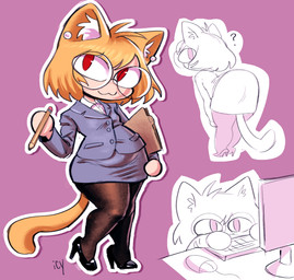 black_clothing black_footwear black_high_heels bottomwear butt clothing computer ear_piercing electronics eyewear female folder footwear glasses high_heels holding_folder leggings legwear office_clothing pencil piercing pupils question_mark red_eyes shoes skirt slit_pupils solo tail iseenudepeople tsukihime type-moon neco-arc animal_humanoid cat_humanoid felid felid_humanoid feline feline_humanoid humanoid mammal mammal_humanoid neco_spirit tailed_humanoid 2025 hi_res