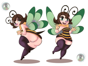 anthro big_butt butt clothing female gloves hair handwear insect_wings legwear male male/female short_hair shortstack shortstack_female smile solo stockings thick_thighs wide_hips wings walas21 arthropod humanoid hymenopteran insect 2026 4:3 digital_media_(artwork) hi_res