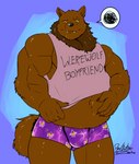 anthro belly brown_body brown_fur bulge claws clothing fluffy fluffy_tail fur male muscular overweight overweight_male sharp_teeth slightly_chubby slightly_chubby_anthro slightly_chubby_male solo tail teeth underwear deadanthro mythology werewolf_boyfriend redbone_(redboner) canid canine canis mammal mythological_canine mythological_creature werecanid werecanine werecreature werewolf wolf