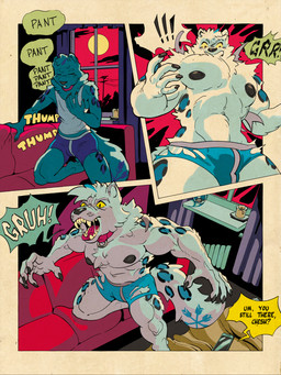 anthro dialogue full_moon growth male moon muscle_growth solo text transformation gimmemysmokes mythology canid canine felid mammal mythological_canine mythological_creature pantherine snow_leopard werecanid werecanine werecreature werewolf 3:4 comic english_text hi_res