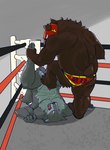 anthro barefoot claws defeated dominant dominant_male duo feet fighting_ring foot_fetish foot_grab foot_on_arm foot_on_crotch foot_on_penis foot_play footjob forced genitals male male/male mask muscular muscular_male open_mouth pawpads penile penis pinned questionable_consent sex shoulder_stand sports_mask sportswear submissive submissive_male toe_claws upside_down wrestling wrestling_mask roar_wolf roarwolf bear canid canine canis mammal wolf hi_res