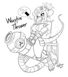 2018 anthro armor big_breasts bracers breasts buckteeth claws clothed clothing eyewear female fur glasses gun hair hair_bun mammal monochrome murid murine navel nipple_outline phallic ranged_weapon rat riding rodent sharp_teeth shin_guards signature simple_background skaven skimpy skykain small_waist smile solo spikes teeth text thick_thighs under_boob waffle_(skykain) warhammer_(franchise) warhammer_fantasy weapon white_background