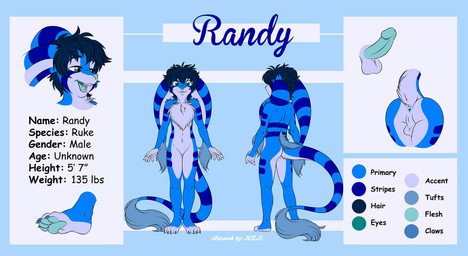 anthro anus balls chest_tuft claws genitals hair male male_anthro pawpads penis smile solo text tuft kangaroo-county-productions ruke english_text hi_res model_sheet