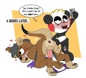 after_sex age_difference all_fours anthro anus ass_up blush bodily_fluids cellphone cum diaper dominant dominant_young duo electronics flaccid_after_cumming floating_heart gaping gaping_anus genital_fluids heart_symbol humiliation larger_sub male male/male open_diaper phone selfie_pose size_difference small_but_hung smartphone submissive sweat text young young_anthro young_male conditional_dnp olly combo_panda bear giant_panda mammal mustelid otter absurd_res english_text hi_res