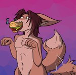 anthro burger food holding_food holding_object male nude solo struggling_to_fit maxim_theos maxim_(maxim_theos) canid canine fennec_fox fox mammal true_fox hi_res meme