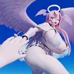 big_breasts breasts clothed clothing female halo huge_breasts looking_at_viewer one_eye_closed thick_thighs wings elitedog vocaloid megurine_luka angel 1:1 3d_(artwork) digital_media_(artwork) hi_res