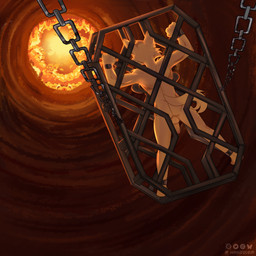 anthro backsack balls bdsm bound butt cage chain chained cuff_(restraint) genitals high-angle_view humanoid_genitalia humanoid_penis imminent_death iron_cuffs lava male metal_cuffs nude penis restraints ritual_sacrifice sacrifice solo tail yellow_body hainequem indiana_jones_(franchise) goldy_(goldenfoxythefox) canid canine fox mammal 1:1 absurd_res hi_res