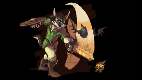 anthro anthrofied being_watched clothing footwear group looking_at_another male melee_weapon motion_lines shield square_crossover sword weapon dahecksajerry nintendo the_legend_of_zelda link link_(wolf_form) bat canid canine canis humanoid hylian mammal wolf 2020