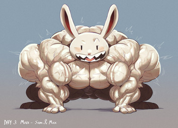 3_toes 4_fingers abs anthro arm_tuft back_muscles bedroom_eyes biceps big_muscles big_pecs black_eyes blush claws count day_count deltoids dot_eyes elbow_tuft exercise eyebrow_ridge featureless_chest featureless_crotch feet fingers forearm_muscles foreshortening front_view fur gradient_background grin head_tilt huge_muscles hyper hyper_muscles light long_ears looking_at_viewer male motion_lines muscular muscular_legs muscular_male narrowed_eyes nude one_raised_eyebrow open_mouth open_smile paws pecs pink_nose pink_tongue pointillism push-up quads rabbit_ears red_inner_ear seductive shadow sharp_teeth short short_male simple_background simple_eyes small_nose smile solo teeth text thick_thighs toes tongue trapezius tremble_spikes triceps tuft unsigned vein veiny_muscles white_body white_fur crimsonrabbit sam_and_max max_(sam_and_max) lagomorph leporid mammal rabbit 2024 character_name digital_media_(artwork) full-length_portrait hi_res lighting line_art portrait shaded shaded_line_art