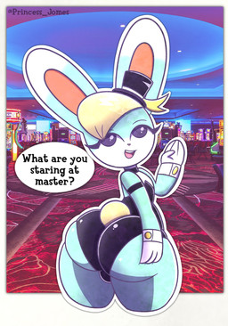 4_fingers anthro big_butt bubble_butt bulge butt butt_squish casino clothing dialogue eyelashes femboy fingers flat_chested hand_on_butt hat headgear headwear leotard looking_at_viewer looking_back male open_mouth open_smile photo_background rear_view slot_machine smile solo squish text thick_thighs tongue top_hat wide_hips princess_jomes animal_crossing nintendo sasha_(animal_crossing) lagomorph leporid mammal rabbit absurd_res english_text hi_res photography_(artwork)
