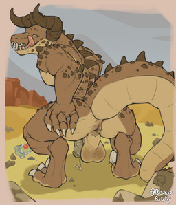 animal_genitalia animal_penis anthro anus back_spikes backsack balls bodily_fluids butt claws crouching dripping erection feet genital_fluids genitals grey_body grey_scales horn licking licking_lips male muscular muscular_male nude penis precum precum_drip presenting presenting_anus presenting_hindquarters rear_view scales seductive sharp_teeth solo spiked_tail spikes spikes_(anatomy) tail talons teeth thick_tail toe_claws toes tongue tongue_out y_anus biskierisky fallout microsoft deathclaw reptile scalie absurd_res hi_res