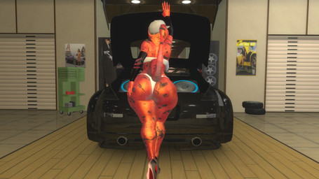 anthro armwear big_butt butt car clothing curvy_figure female footwear garage garage_door hand_on_butt high_heels inside markings mostly_nude panties raised_tail rear_view red_body red_skin shoes snake_hood solo standing tail thick_thighs topwear tube_top underwear vehicle isazicfazbear reptile scalie snake 16:9 2020 3d_(artwork) digital_media_(artwork) hi_res widescreen
