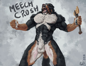 abs angry animal_genitalia animal_penis anthro axe balls biceps black_body black_fur canine_genitalia canine_penis chest_tuft fluffy fur genitals male melee_weapon muscular muscular_anthro muscular_male neck_tuft nipples nude open_mouth pecs penis sheath simple_background solo standing teeth text tuft weapon yelling karlos momamo dungeons_and_dragons hasbro wizards_of_the_coast meech_(momamo) bernese_mountain_dog canid canine canis domestic_dog mammal molosser mountain_dog swiss_mountain_dog 2021 absurd_res digital_media_(artwork) hi_res