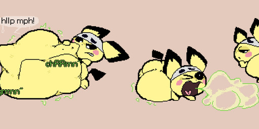 >_o ambiguous_feral ambiguous_gender ambiguous_pred belly belly_on_ground belly_reduction big_belly big_butt biped bipedal_feral black_ears black_nose black_sclera black_tail black_text bodily_noises burp_cloud burping butt butt_expansion calling_for_help cheek_spots churn clothed clothed_ambiguous clothed_feral clothing cloud_emanata constricted_pupils cross-eyed digestion digestion_noises digestion_sequence dot_nose drip_effect dripping_speech_bubble emanata expansion featureless_arms feet feral feral_pred front_view frown fully_inside fur gaping_mouth green_burp_cloud green_text half-closed_eyes hand_on_belly hand_on_own_belly hand_on_own_chin headgear headgear_only headkerchief headkerchief_only headwear headwear_only huge_belly huge_butt hyper hyper_belly kerchief kerchief_only lidded_eyes looking_at_belly looking_at_butt looking_at_own_belly looking_at_own_butt looking_at_self looking_back_at_self lying lying_on_ground monotone_arms monotone_background monotone_belly monotone_butt monotone_tail mostly_nude motion_lines mph! muffled multicolored_ears narrowed_eyes on_front on_ground one_eye_closed open_mouth oral_vore post_vore_weight_gain pupils rear_view resting_on_belly rumbling_stomach semi-anthro side_view simple_background size_difference small_arms small_feet small_pupils smaller_ambiguous smaller_feral smaller_pred soft_vore solo sound_effects speech_bubble standing struggling struggling_prey tail tan_background text three_frame_sequence two_tone_ears unseen_prey unwilling_prey vore vowelless vowelless_sound_effect vowelless_vocalization weight_gain white_pupils yellow_arms yellow_belly yellow_body yellow_butt yellow_ears yellow_face yellow_fur meatcanister nintendo pokemon team_skull generation_2_pokemon mammal pichu pokemon_(species) rodent 2026 digital_media_(artwork) english_description english_text full-length_portrait hi_res pixel_(artwork) portrait sequence