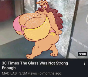 anthro big_breasts bra breasts broken_glass cleavage clothed clothing female glass huge_breasts hyper hyper_breasts orange_body solo text thick_thighs underwear wide_hips youtube_thumbnail dapper_lil_arts lagomorph leporid mammal rabbit english_text meme tagme