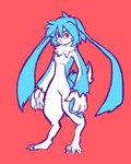 anthro blue_body blue_fur blue_hair claws fur hair multicolored_body multicolored_fur red_background red_eyes simple_background solo two_tone_body two_tone_fur white_body white_fur kutigakuri 2channel koshinism nan-j kenma-kun lagomorph leporid mammal rabbit