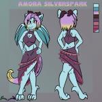 breasts cleavage clothed clothing female solo tail shawnguku mythology amora_silverspark dragon mythological_creature mythological_scalie scalie 1:1 absurd_res hi_res model_sheet