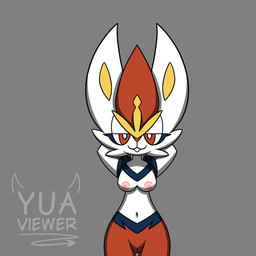 anthro biped breasts eyelashes facial_tuft female female_anthro fur genitals long_eyelashes multicolored_body multicolored_fur nipples nude nude_anthro nude_female pink_nipples solo thick_thighs tuft vulva white_body white_fur yua_viewer nintendo pokemon cinderace generation_8_pokemon lagomorph mammal pokemon_(species) 1:1