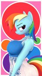 anthro anthrofied big_breasts blue_body blush breasts choker cleavage clothed clothing collar dress female hair jewelry long_hair multicolored_hair necklace purple_eyes rainbow_hair scrunched_nose scrunchy_face solo lazy_work_horse friendship_is_magic hasbro my_little_pony rainbow_dash_(mlp) equid equine horse mammal pony 3d_(artwork) 9:16 digital_media_(artwork) hi_res