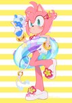 amy_rose anthro bikini clothing eulipotyphlan feet female footwear gloves handwear hedgehog hi_res mammal sa_ssssa sandals sega shoes simple_background solo sonic_the_hedgehog_(series) swim_ring swimwear toes toy toy_gun two-piece_swimsuit water_gun