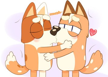 anthro blush brown_body brown_fur duo eyelashes eyes_closed female female/female fur heart_symbol hug kissing orange_body orange_fur toony white_body white_fur lexusart616 bluey_(series) brandy_cattle chilli_heeler australian_cattle_dog canid canine canis cattledog domestic_dog herding_dog mammal pastoral_dog 2026 digital_media_(artwork) hi_res incest_(lore) sibling_(lore) sister_(lore) sisters_(lore)