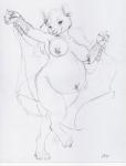 anthro belly belly_dancer big_belly blush breasts digitigrade ear_piercing female fur hair half-closed_eyes narrowed_eyes navel navel_pendant navel_piercing nipple_piercing nipples outie_navel piercing pregnant seductive smile solo beuwens-folder canid canine mammal graphite_(artwork) hi_res monochrome traditional_media_(artwork)