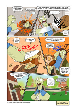 actor anthro assault breakfast clothing dark_humor fight holidays humor male profanity text andrew_kaiko father's_day unifursity_(series) toothie_(unifursity) reptile scalie tortoise turtle comic english_text hi_res