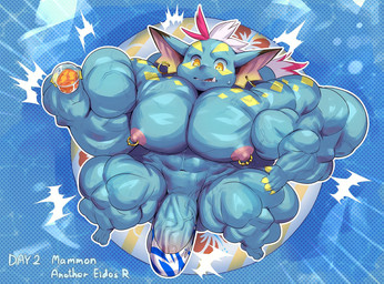 4_toes 5_fingers abs anthro areola arm_markings balls barely_contained barely_visible_balls barely_visible_genitalia biceps big_areola big_balls big_ears big_muscles big_pecs big_penis blue_body blue_text bodily_fluids chest_markings claws clothed clothing container count cup day_count deltoids diamond_(marking) dipstick_ears dotted_background ear_markings ear_piercing ear_ring facial_markings feet fingerless_(marking) fingers floral_pattern genitals glistening glistening_eyes hair half-erect head_markings high-angle_view holding_container holding_cup holding_object huge_ears huge_muscles huge_pecs huge_penis humanoid_feet humanoid_genitalia humanoid_hands humanoid_penis hyper hyper_muscles ineffective_clothing light looking_down lying male markings multicolored_ears multicolored_hair multicolored_penis muscular muscular_legs nervous nervous_sweat nipple_piercing nipples on_back on_pool_float open_mouth outline partially_bald pattern_background pecs penis piercing pink_inner_ear pink_nipples pink_penis_tip plantigrade pointy_ears pool_float print_clothing print_underwear pronounced_browridge pupils quads red_hair ring_piercing shadow short short_male shoulder_markings simple_background small_but_hung small_feet small_hands solo speedo stripes sunlight sweat swimwear teeth text thick_penis thick_thighs toes trapezius tremble_spikes triceps tusks two_tone_hair two_tone_inner_ear two_tone_penis underwear underwear_only vein veiny_muscles veiny_penis water water_background white_hair white_outline white_sclera wide_eyed yellow_eyes yellow_inner_ear yellow_markings crimsonrabbit anothereidos_of_dragon_vein_r mammon_(anothereidos_r) demon goblin humanoid 2024 character_name digital_media_(artwork) english_text hi_res lighting line_art shaded shaded_line_art
