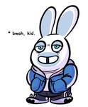 alternate_species anthro bunny_slippers clothed clothing cursed_image dialogue footwear fully_clothed half-closed_eyes hoodie looking_at_viewer male narrowed_eyes shoes slippers solo talking_to_viewer teeth text tooth_gap topwear ekarasz raving_rabbids rayman_(series) ubisoft undertale undertale_(series) sans_(undertale) lagomorph mammal rabbid 2020 hi_res