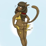 anthro big_butt blush bottomless brown_eyes brown_hair butt clothed clothing female hair looking_back solo torn_clothing undersized_clothing wardrobe_malfunction carelessdoodler ankama dofus wakfu miranda_(wakfu) domestic_cat ecaflip felid feline felis mammal 1:1