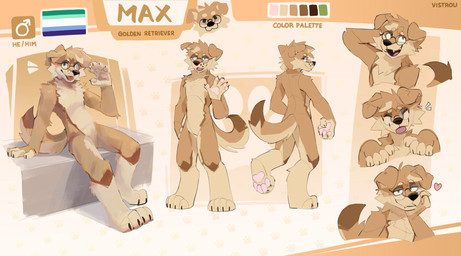 anthro blep brown_body brown_fur brown_hair digitigrade eyewear eyewear_only featureless_crotch fur gender_symbol glasses glasses_only hair heart_symbol lgbt_pride looking_at_viewer male male_symbol nude pawpads pink_pawpads pride_colors solo symbol tail text tongue tongue_out vincian_pride_colors wearing_glasses vistrou max_fluffy bird_dog canid canine canis domestic_dog golden_retriever hunting_dog mammal retriever 2026 english_text hi_res model_sheet